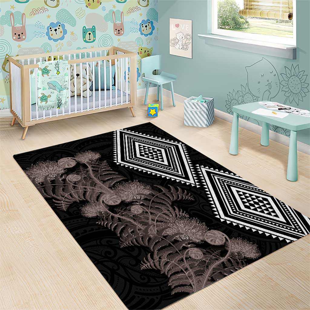 Aotearoa Tukutuku Motif Area Rug Pohutukawa and Fern Leaves Grayscale Color LT03 - Polynesian Pride