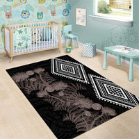 Aotearoa Tukutuku Motif Area Rug Pohutukawa and Fern Leaves Grayscale Color LT03 - Polynesian Pride