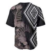 Aotearoa Tukutuku Motif Baseball Jersey Pohutukawa and Fern Leaves Grayscale Color LT03 - Polynesian Pride