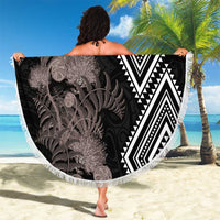 Aotearoa Tukutuku Motif Beach Blanket Pohutukawa and Fern Leaves Grayscale Color LT03 - Polynesian Pride