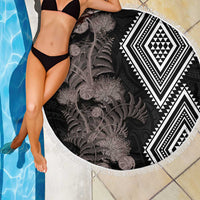 Aotearoa Tukutuku Motif Beach Blanket Pohutukawa and Fern Leaves Grayscale Color LT03 - Polynesian Pride