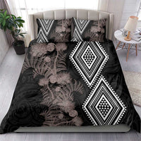 Aotearoa Tukutuku Motif Bedding Set Pohutukawa and Fern Leaves Grayscale Color LT03 - Polynesian Pride