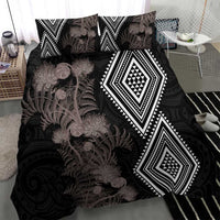 Aotearoa Tukutuku Motif Bedding Set Pohutukawa and Fern Leaves Grayscale Color LT03 - Polynesian Pride