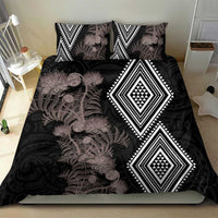 Aotearoa Tukutuku Motif Bedding Set Pohutukawa and Fern Leaves Grayscale Color LT03 - Polynesian Pride