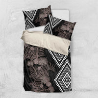 Aotearoa Tukutuku Motif Bedding Set Pohutukawa and Fern Leaves Grayscale Color LT03 US Twin 172cm x 218cm Black - Polynesian Pride