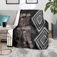 Aotearoa Tukutuku Motif Blanket Pohutukawa and Fern Leaves Grayscale Color LT03 - Polynesian Pride