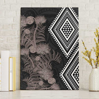 Aotearoa Tukutuku Motif Canvas Wall Art Pohutukawa and Fern Leaves Grayscale Color LT03 Without Frame Black - Polynesian Pride
