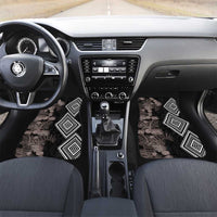 Aotearoa Tukutuku Motif Car Mats Pohutukawa and Fern Leaves Grayscale Color LT03 Set 2pcs - Front Black - Polynesian Pride