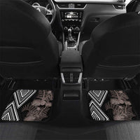 Aotearoa Tukutuku Motif Car Mats Pohutukawa and Fern Leaves Grayscale Color LT03 Set 2pcs - Back Black - Polynesian Pride