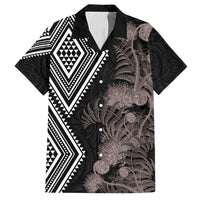 Aotearoa Tukutuku Motif Family Matching Long Sleeve Bodycon Dress and Hawaiian Shirt Pohutukawa and Fern Leaves Grayscale Color LT03 Dad's Shirt - Short Sleeve Black - Polynesian Pride