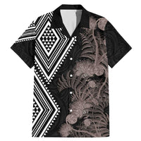 Aotearoa Tukutuku Motif Family Matching Mermaid Dress and Hawaiian Shirt Pohutukawa and Fern Leaves Grayscale Color LT03 Dad's Shirt - Short Sleeve Black - Polynesian Pride