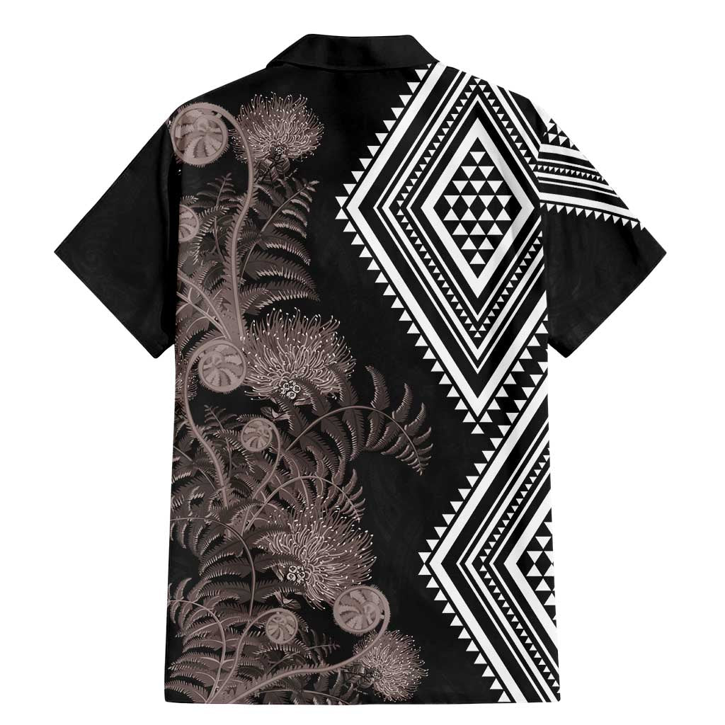 Aotearoa Tukutuku Motif Family Matching Mermaid Dress and Hawaiian Shirt Pohutukawa and Fern Leaves Grayscale Color LT03 - Polynesian Pride