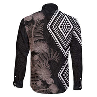 Aotearoa Tukutuku Motif Family Matching Mermaid Dress and Hawaiian Shirt Pohutukawa and Fern Leaves Grayscale Color LT03 - Polynesian Pride