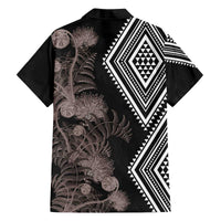 Aotearoa Tukutuku Motif Family Matching Off The Shoulder Long Sleeve Dress and Hawaiian Shirt Pohutukawa and Fern Leaves Grayscale Color LT03 - Polynesian Pride