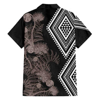 Aotearoa Tukutuku Motif Family Matching Puletasi and Hawaiian Shirt Pohutukawa and Fern Leaves Grayscale Color LT03 - Polynesian Pride