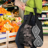 Aotearoa Tukutuku Motif Grocery Bag Pohutukawa and Fern Leaves Grayscale Color LT03 - Polynesian Pride