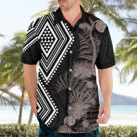 Aotearoa Tukutuku Motif Hawaiian Shirt Pohutukawa and Fern Leaves Grayscale Color LT03 - Polynesian Pride