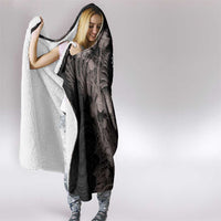 Aotearoa Tukutuku Motif Hooded Blanket Pohutukawa and Fern Leaves Grayscale Color LT03 - Polynesian Pride