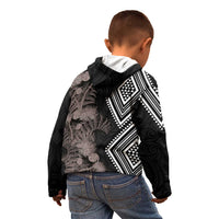 Aotearoa Tukutuku Motif Kid Hoodie Pohutukawa and Fern Leaves Grayscale Color LT03 - Polynesian Pride