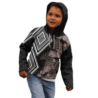 Aotearoa Tukutuku Motif Kid Hoodie Pohutukawa and Fern Leaves Grayscale Color LT03 - Polynesian Pride