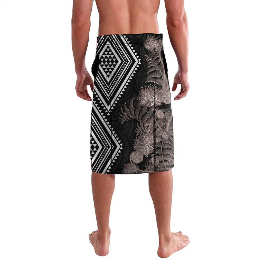 Aotearoa Tukutuku Motif Lavalava Pohutukawa and Fern Leaves Grayscale Color LT03 - Polynesian Pride