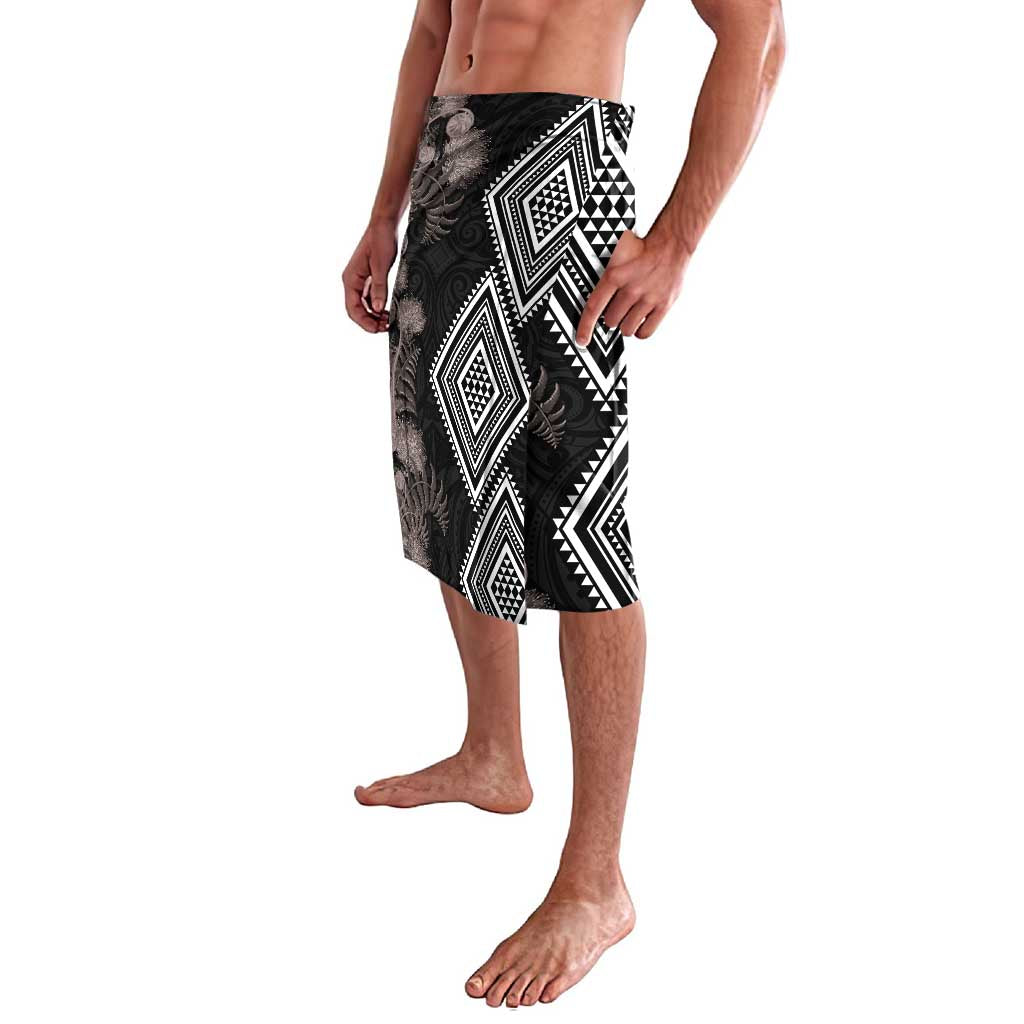 Aotearoa Tukutuku Motif Lavalava Pohutukawa and Fern Leaves Grayscale Color LT03 - Polynesian Pride