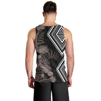 Aotearoa Tukutuku Motif Men Tank Top Pohutukawa and Fern Leaves Grayscale Color LT03 - Polynesian Pride