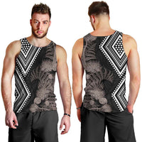 Aotearoa Tukutuku Motif Men Tank Top Pohutukawa and Fern Leaves Grayscale Color LT03 - Polynesian Pride