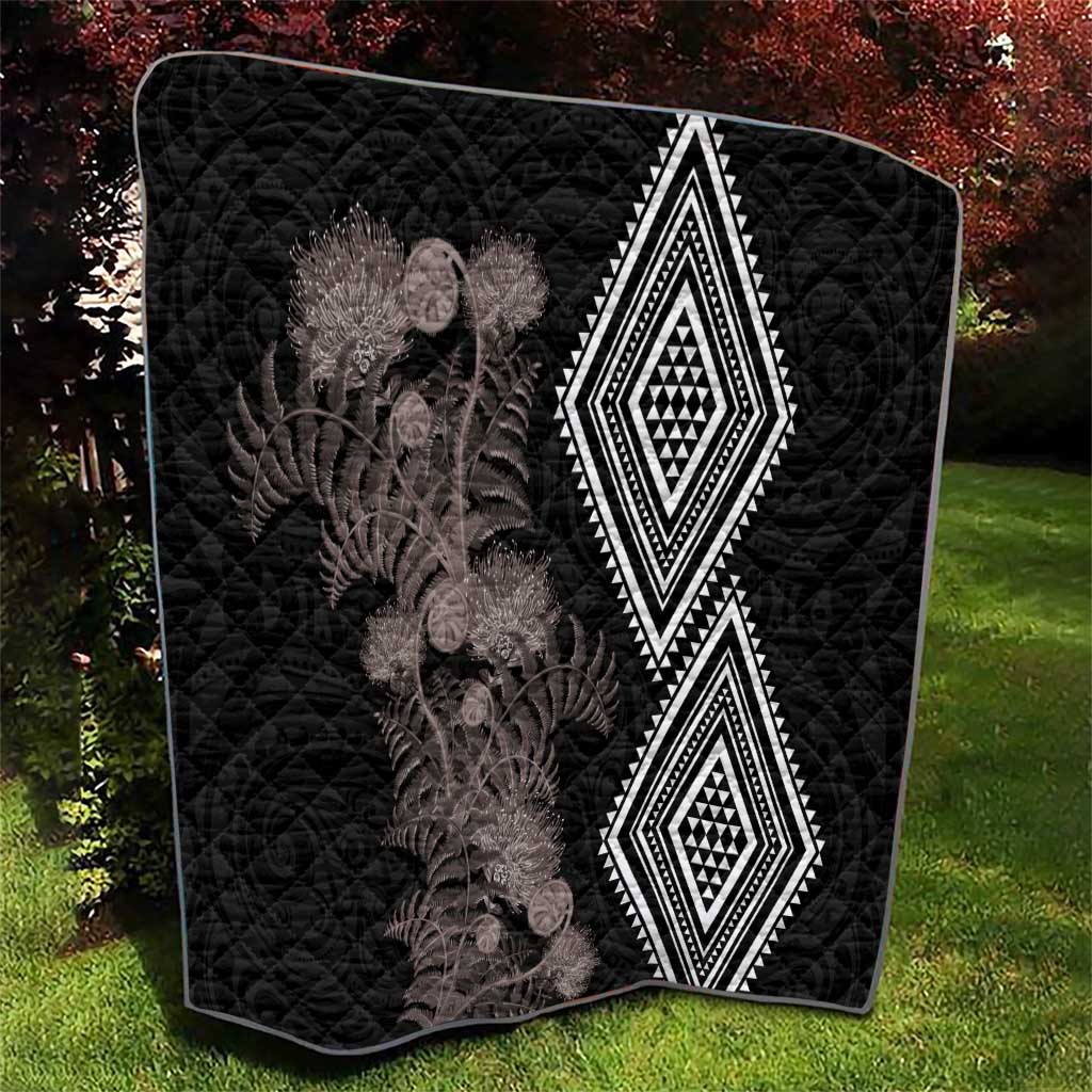 Aotearoa Tukutuku Motif Quilt Pohutukawa and Fern Leaves Grayscale Color LT03 - Polynesian Pride