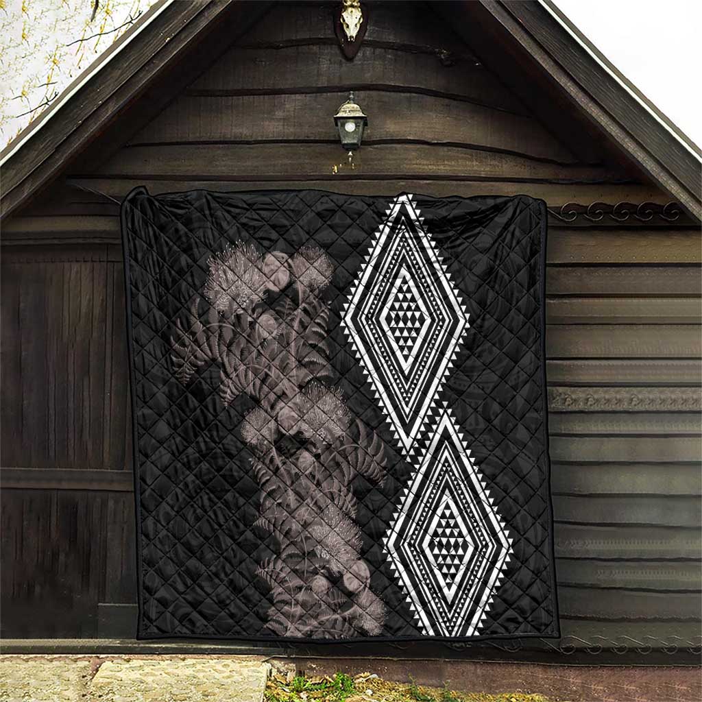 Aotearoa Tukutuku Motif Quilt Pohutukawa and Fern Leaves Grayscale Color LT03 - Polynesian Pride