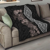 Aotearoa Tukutuku Motif Quilt Pohutukawa and Fern Leaves Grayscale Color LT03 - Polynesian Pride