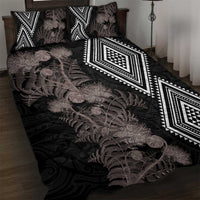 Aotearoa Tukutuku Motif Quilt Bed Set Pohutukawa and Fern Leaves Grayscale Color LT03 Black - Polynesian Pride