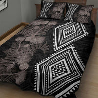 Aotearoa Tukutuku Motif Quilt Bed Set Pohutukawa and Fern Leaves Grayscale Color LT03 - Polynesian Pride