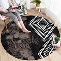 Aotearoa Tukutuku Motif Round Carpet Pohutukawa and Fern Leaves Grayscale Color LT03 - Polynesian Pride