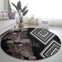 Aotearoa Tukutuku Motif Round Carpet Pohutukawa and Fern Leaves Grayscale Color LT03 - Polynesian Pride