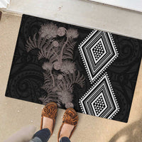 Aotearoa Tukutuku Motif Rubber Doormat Pohutukawa and Fern Leaves Grayscale Color LT03 - Polynesian Pride