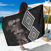 Aotearoa Tukutuku Motif Sarong Pohutukawa and Fern Leaves Grayscale Color LT03 One Size 44 x 66 inches Black - Polynesian Pride