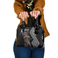 Aotearoa Tukutuku Motif Shoulder Handbag Pohutukawa and Fern Leaves Grayscale Color LT03 One Size Black - Polynesian Pride
