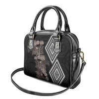 Aotearoa Tukutuku Motif Shoulder Handbag Pohutukawa and Fern Leaves Grayscale Color LT03 - Polynesian Pride