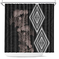 Aotearoa Tukutuku Motif Shower Curtain Pohutukawa and Fern Leaves Grayscale Color LT03 Black - Polynesian Pride