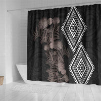 Aotearoa Tukutuku Motif Shower Curtain Pohutukawa and Fern Leaves Grayscale Color LT03 - Polynesian Pride
