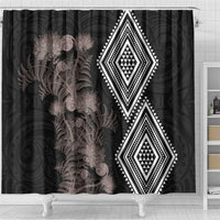 Aotearoa Tukutuku Motif Shower Curtain Pohutukawa and Fern Leaves Grayscale Color LT03 - Polynesian Pride