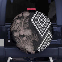 Aotearoa Tukutuku Motif Spare Tire Cover Pohutukawa and Fern Leaves Grayscale Color LT03 No hole Black - Polynesian Pride