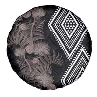 Aotearoa Tukutuku Motif Spare Tire Cover Pohutukawa and Fern Leaves Grayscale Color LT03 - Polynesian Pride