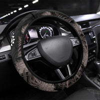 Aotearoa Tukutuku Motif Steering Wheel Cover Pohutukawa and Fern Leaves Grayscale Color LT03 Universal Fit Black - Polynesian Pride