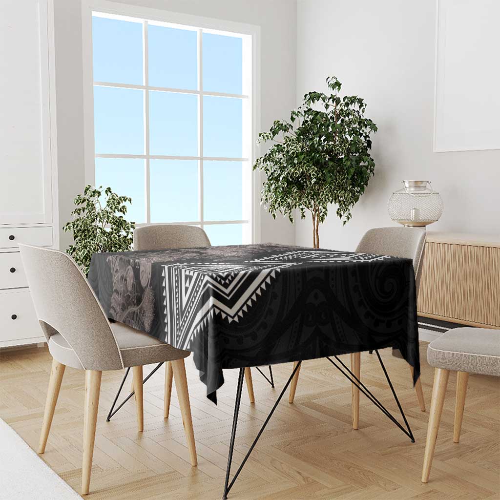 Aotearoa Tukutuku Motif Tablecloth Pohutukawa and Fern Leaves Grayscale Color LT03 - Polynesian Pride