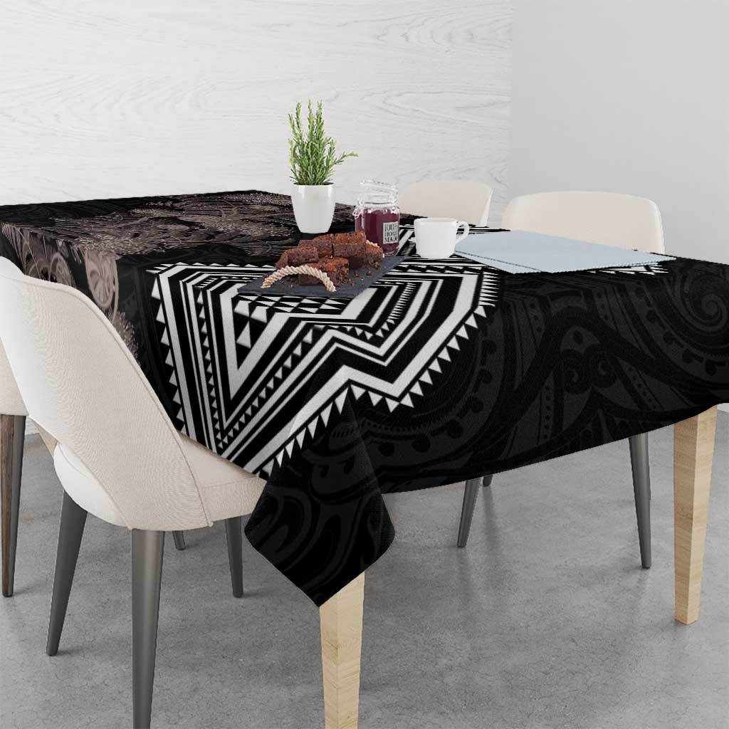 Aotearoa Tukutuku Motif Tablecloth Pohutukawa and Fern Leaves Grayscale Color LT03 - Polynesian Pride
