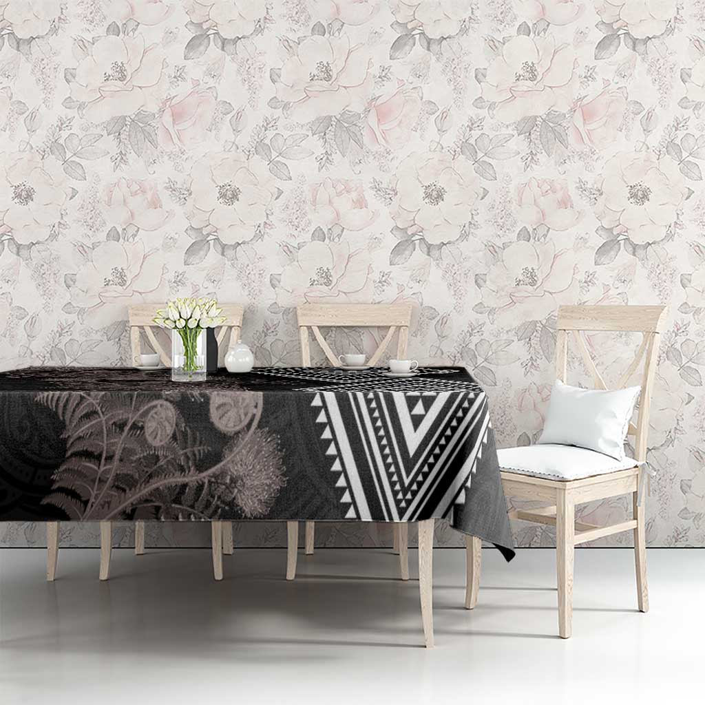 Aotearoa Tukutuku Motif Tablecloth Pohutukawa and Fern Leaves Grayscale Color LT03 - Polynesian Pride