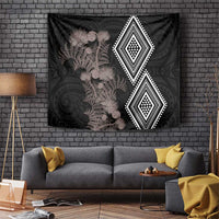 Aotearoa Tukutuku Motif Tapestry Pohutukawa and Fern Leaves Grayscale Color LT03 Black - Polynesian Pride