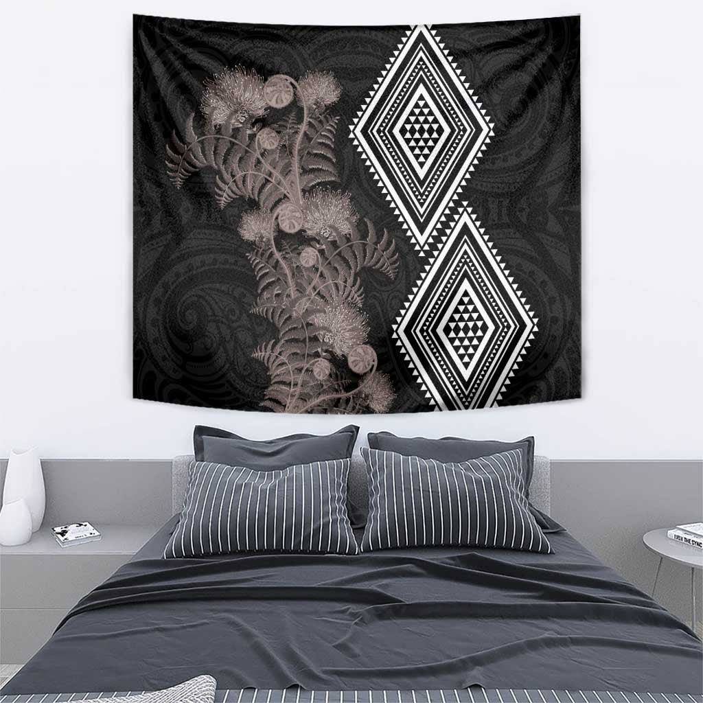 Aotearoa Tukutuku Motif Tapestry Pohutukawa and Fern Leaves Grayscale Color LT03 - Polynesian Pride